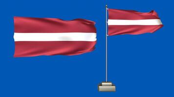 Latvia flag waving in the wind on a blue background. 3d Animation of a flag flying with a pole video