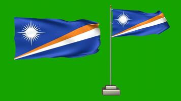Marshall Island flag waving in the wind on a green background. 3d Animation of a flag flying with a pole video