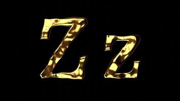 Upper and lower case Z alphabet with golden fluid texture, latin script with bright yellow lava style, english letter with dented and horror look video