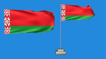 Belarus flag waving in the wind on a green background. 3d Animation of a flag flying with a pole video