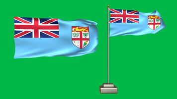Fiji flag waving in the wind on a green background. 3d Animation of a flag flying with a pole video