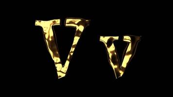 Upper and lower case M alphabet with golden fluid texture, latin script with bright yellow lava style, english letter with dented and horror look video