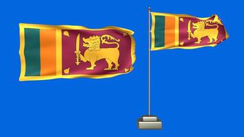 Sri Lanka flag waving in the wind on a blue background. 3d Animation of a flag flying with a pole video