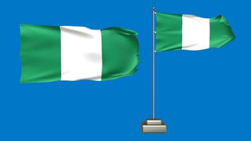 Nigeria flag waving in the wind on a blue background. 3d Animation of a flag flying with a pole video