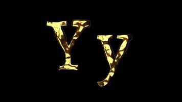 Upper and lower case Y alphabet with golden fluid texture, latin script with bright yellow lava style, english letter with dented and horror look video