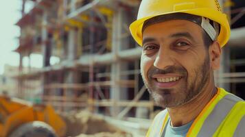 Arab Engineer at a Construction Site, Ensuring Safety and Quality on a Building Project During Daytime photo