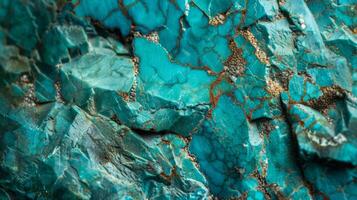 Close-Up of Rough Unpolished Turquoise Stone Texture for Design, Background, and Print Materials photo
