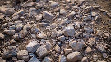 Rough Gravel Pathway Close Up with Mixed Rocks for Construction, Gardening, and Landscape Design photo