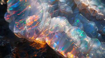 Iridescent Opal Close-Up with Vibrant Colors and Intricate Patterns for Jewelry Design photo