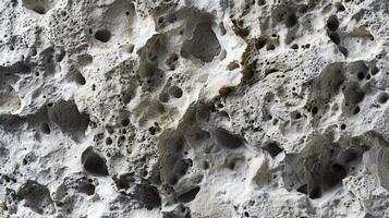 A detailed view of a rock featuring porous holes in its structure photo