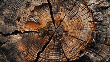 A detailed view of a tree trunk displaying the growth rings of a tree photo