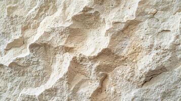A close up of a white stone wall displaying a rough texture and pattern photo
