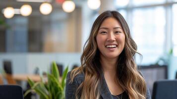 Professional Portrait of a Southeast Asian Woman in a Modern Office Setting for Business, Corporate, or Editorial Use photo