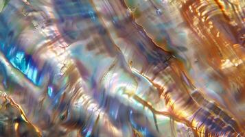 Iridescent Nacre Texture with Vibrant Rainbow Colors and Natural Patterns for Artistic Backgrounds photo