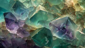 Close-Up of Smooth Polished Fluorite Crystal Showing Multicolored Transparent Geometric Patterns in Mineral Texture - Ideal for Natural Mineral Studies and Decorative Prints photo