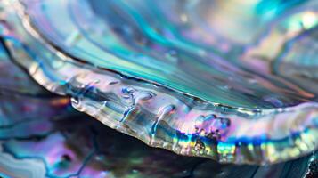 Iridescent Close-Up of Smooth Polished Abalone Shell for Ocean-Themed Design Poster photo