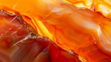 Close-Up View of Smooth Polished Orange Red Carnelian Stone Texture, Ideal for Background or Design Elements in Print or Digital Media photo