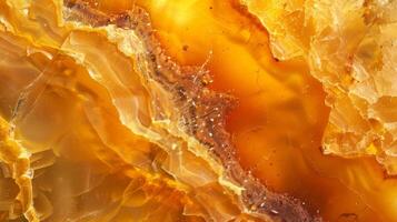 Smooth Polished Amber Surface, Detailed Texture, Warm Golden Tones, Natural Gemstone Pattern, Design for Print, Poster, Card photo