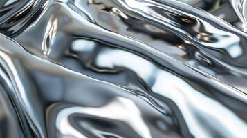 Smooth Reflective Chrome Surface with Fluid Waves, Abstract Metallic Texture for Modern Design and Background photo