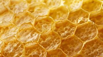 Detailed Close-Up of Textured Golden Honeycomb Structure Ideal for Design and Background Concepts photo