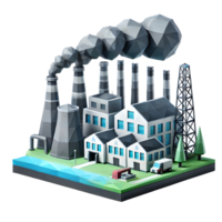 low poly 3D illustration factory emitting smoke pollution theme png