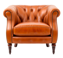 Classic brown leather armchair isolated on transparent background. A Generative png