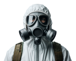 Man with gas mask and protective suit isolated on transparent background png