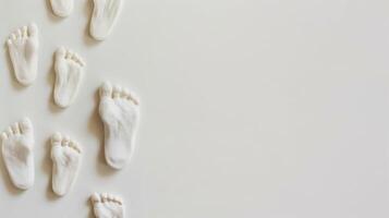 Group of White Baby Feet on White Surface. AI-generated photo