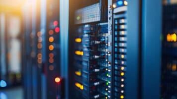 Row of Servers in Data Center. AI-generated photo