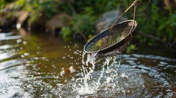 Fishing Net Positioned in River. AI-generatd photo