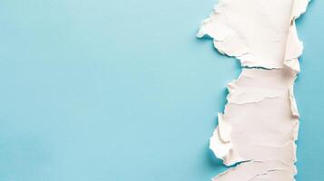 Torn Piece of Paper on Blue Background. AI-generated photo
