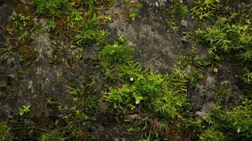 Close Up of a Rock With Green Plants. AI-generated photo
