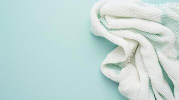 Close Up of White Towel on Blue Background. AI-generated photo