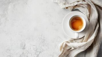 A Cup of Tea on a Saucer With a Cloth. AI-generated photo