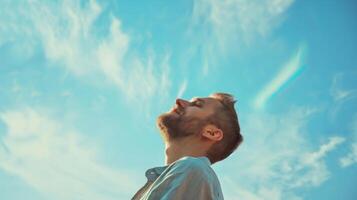 Man Looking Up Into the Sky. AI-generated photo