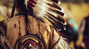 Native American Indian Man Wearing Headdress. AI-generated photo