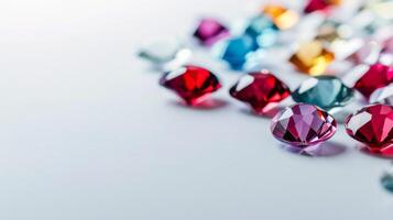 Row of Different Colored Diamonds on White Surface. AI-generated photo