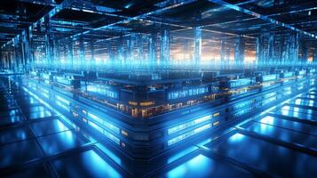 Futuristic data center with network servers in a row photo