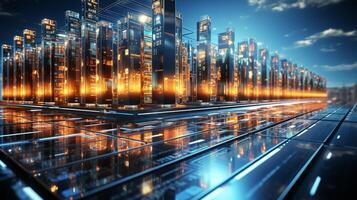 Futuristic data center with network servers in a row photo