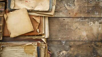 Stack of Old Books on Wooden Table. AI-generated photo