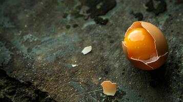 Cracked Egg on Wooden Table. AI-generated photo