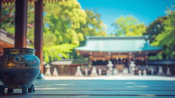 Blue Vase on Wooden Table. AI-generated photo