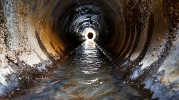 agua efusivo fuera de grande tubo. generado por ai foto