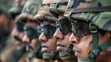 Row of Military Men Wearing Sunglasses. AI-generated photo