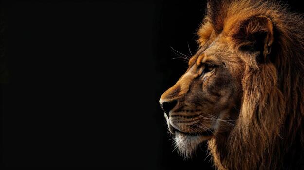 Close Up of a Lion on a Black Background. AI-generated photo