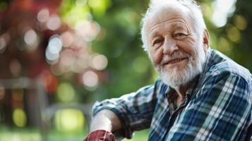 Older Man in Plaid Shirt With White Beard. AI-generated photo