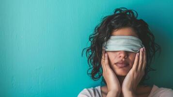 Woman With Blindfold Covering Eyes. AI-generated photo