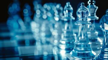 Close Up of a Glass Chess Board. AI-generated photo