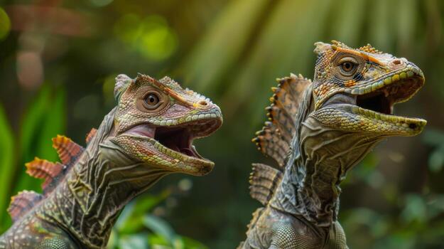 Two Small Lizards Standing Together. AI-generated photo