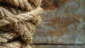 Close Up of Rope on Wooden Surface. AI-generated photo